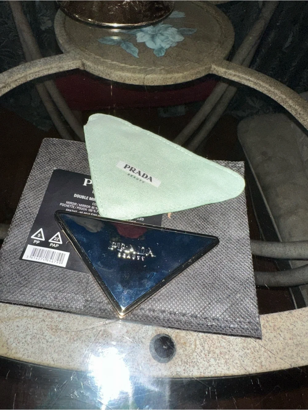 Prada Gold and Silver Triangle Compact Mirror